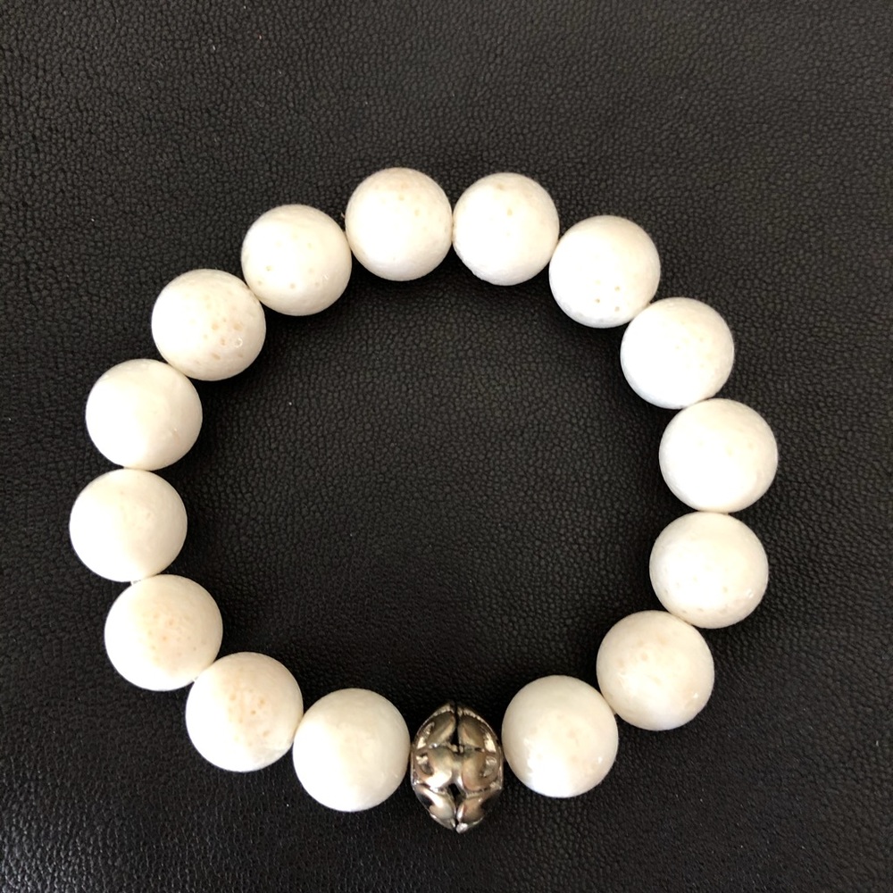 Sisco Bracelet Cream Coral Stretch Beads Silver
